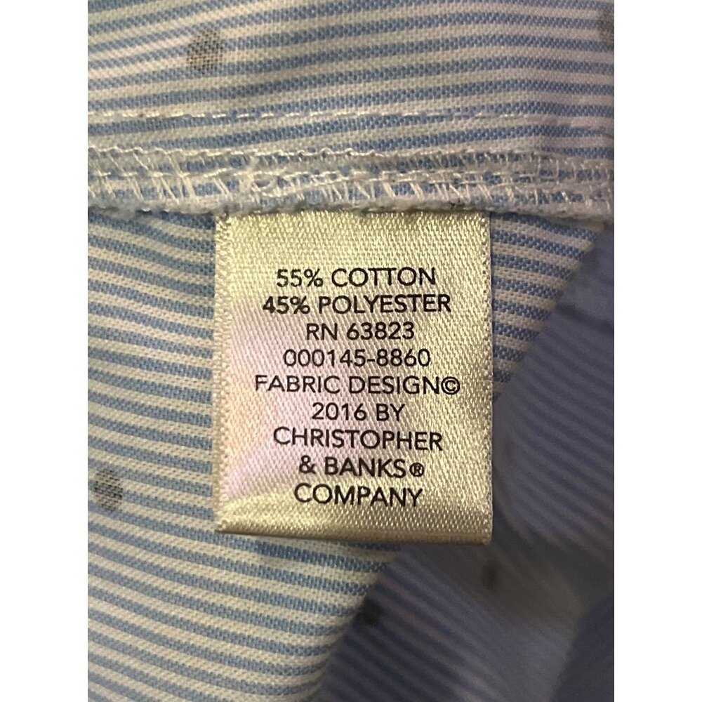 CJ Banks 1X Blue Striped Polka Dot Tie Front Blouse Used Sleeveless Casual - Picture 7 of 10